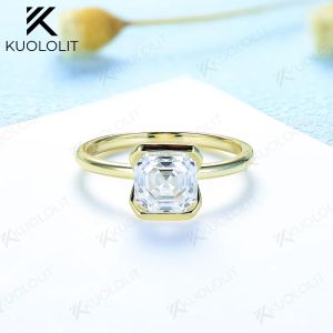 Rings Kuololit 2CT Asscher Cut Moissanite Rings for Women Solid 18K 14K 10K 925 Sliver Yellow Gold for Anniversary Wedding Engagement