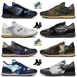 Designer di marca di lusso Scarpe casual Scarpe da ginnastica con plateau Rockrunner Camo Top Suola in gomma mimetica in pelle Verde militare Triple Nero Bianco Grigio Scarpe da ginnastica da uomo