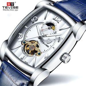 TEVISE Mode Herren Automatische Uhren Mondphase Tourbillon Mechanische Uhr Männer Leder Sport Armbanduhr Relogio Masculino2784