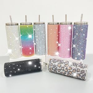 Super scintillante avvolgente a doppia parete in acciaio inossidabile all'ingrosso con borchie multicolori da 20 once skinny dritto con strass Bling AB diamanti multicolori, venduto per confezione