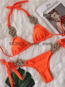 Kvinnors badkläder sexig orange vävt lapptäcke bikini set kvinnor vit högklippta push up thong baddräkt vintage strand baddräkt mini 2024H24222