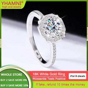 Anéis de luxo 18k anel de ouro branco feminino noiva eterna banda de casamento redondo vvs 1 quilate d cor moissanite diamante anéis presente jóias