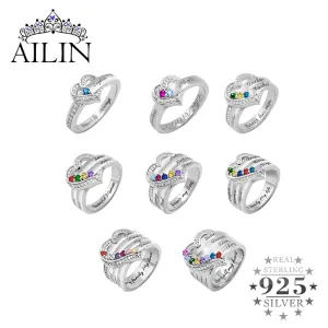 Rings Ailin Custom Family 18 Name Sier Heart Birthstone Rings Women's Couple Plated Engrave Wedding Ring Engagement Jewelry