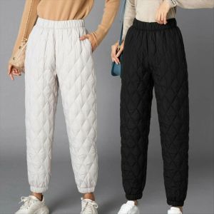 Hosen Frauen Winter warme hohe Taille unten Baumwollhosen gestepte gepolsterte Diamantplaid losen winddichten Jogger Jogginghose geschlossene Schnee