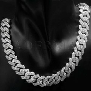 Cadermay Newstyle Hip Hop Jewelry 14mm Long Clasp 2 Rows Round Moissanite Pure 925 Silver Cuban Link Chain Necklace