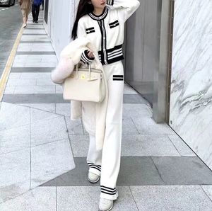 2024 Spring Small Fragrance Professional Suit Wide Leg Pants Women two piece sets professional Casual 2 Piece Set Women Pullover Sweater + Wide-Leg Pants Sets