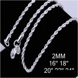 Catene Twist Rope Chain Collana placcata argento sterling 2mm Donna Uomo 16 18 20 22 24-30 pollici Gioielli fai da te Accessori 925 Timbro Goccia Del Dhqlj