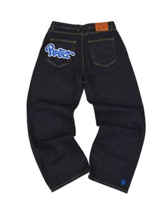 Herr jeans high street hip hop stjärna brev tryck jeans mäns raka casual bred ben