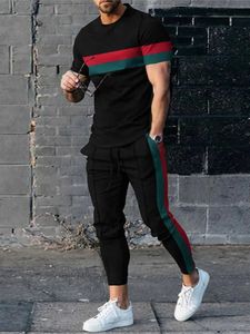 Fashion Men Tops Trousers Tracksuit Sportswear Short Sleeve T Shirt Long Sweatpants Streetwear 2 Piece Sets Clothing 240219
