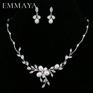 Tillbaka Emmaya sötvatten pärla brud smycken set siercolor örhänge halsband set bröllop smycken parure bijoux femme