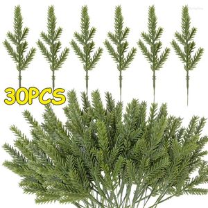 Flores decorativas 5/30 pçs ramos de pinheiro artificial de natal plantas falsas para árvore de natal casa grinalda diy decorações agulhas presentes do ano