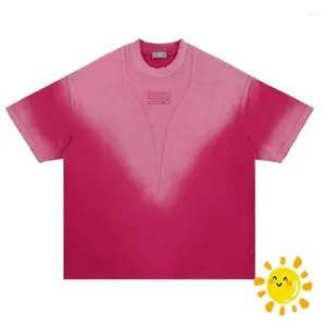 Men's T Shirts Tie-dyed Washed Vintage T-shirt Men Women Worn Through Embroidery Top Tees Shirt