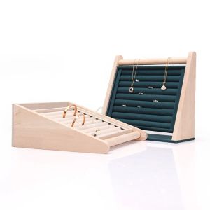 Colares de jóias de jóias de madeira de madeira Brincos pingentes de colar dos anéis Organizador Stand rack showcase bandeja