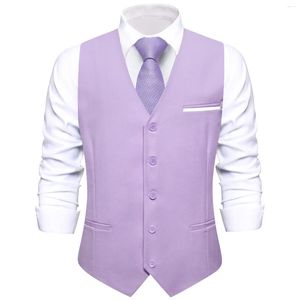 Men's Vests Light Purple Silk Vest Slim Fit Solid V-Neck Waistcoat Tie Hanky Cufflinks Set For Men Business Party Designer Gift Hi-Tie