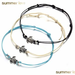 Chain Antique Sier Sea Turtles Tortoise Charm Weave Anklet For Women Handmade Ethnic Friendship Knot Uni Promotional Drop D Dhgarden Dhsx8