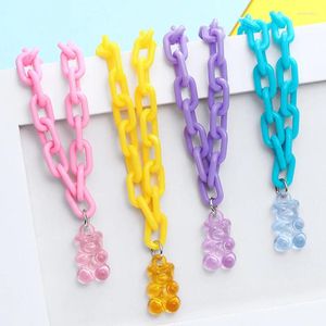 Anhänger Halsketten Böhmen Nette Candy Farbe Harz Bär Halskette Für Frauen Imitation Perle Kette Perlen Choker Link Neon Grün Gelb schmuck