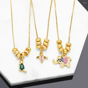 Pendant Necklaces FLOLA Small Green Crystal Dragon For Women Copper Zirconia Elephant Gold Plated Animal Jewelry Gifts Nkeb684