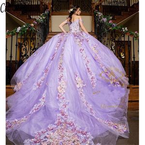 أرجواني ثوب الكرة منتفخ منتفخ منتفخ Quinceanera حبات Sweet 16 فستان مسابقة Vestido de 15 Anos XV