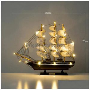 Decorative Objects Figurines Wooden Sailboat Model Home Decor Mediterranean Style Decoration Accessories Creative Room Birthday Gi Dhzrg