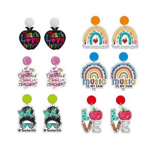 Stud Acrylic Letters Stud Earrings Women Teachers Day Apple Rainbow Colorf Glitter Love Heart Drop Earring Dangles Fashion Student Te Dhhtu