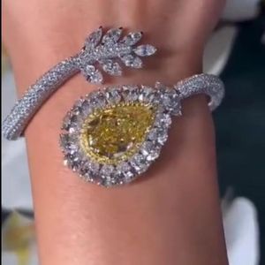 2024 błyszcząca bransoletka ślubna luksusowa biżuteria 925 srebrne wypełnienie srebrne impreza kobiety woda upuść żółty topaz cZ Diamentowy obiet