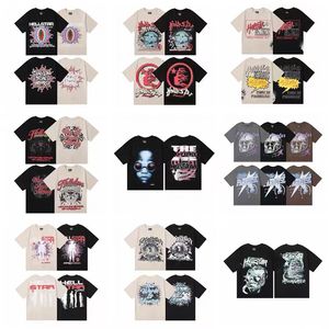 Hellstar T Shirt Tasarımcı Erkek Tişörtleri Grafik Tee Yıkanmış Kumaş Sokak Grafiti Yazı Folyo Baskı Vintage Siyah Gevşek Takım Plus S-XL
