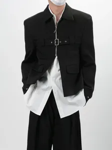 Herrenjacken, dunkle Kleidung im Avantgarde-Stil, dekonstruiertes Revers, Metalljacke mit Reißverschluss und Damen-Freizeitanzug-Oberteile