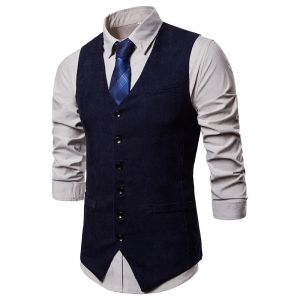 New Men's Vest Wedding Slim Suit Vest Jacket Corduroy Sleeveless Top Formal Designer Dress Luxury Clothes