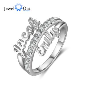 Ringe Customized Ehepaar Namenschild Ringe für Frauen Personalisierte Hochzeitsverlobungsring mit kubischen Zirkonia -Jubiläumsgeschenke für Frauen
