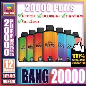 Original Bang 20000 20K Puff 20000 20K wiederaufladbare Einweg-Smart-Screen-Display Vape Pen E-Zigarette mit 650-mAh-Akku 25 ml vorgefüllt BANG BOX 18000 18K