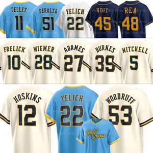 22 Christian Yelich Milwaukee Baseball Brewers Jerseys Brandon Woodruff Rhys Hoskins Garrett Mitchell Sal Frelick Willy Adames Joey Wiemer Colin Rea