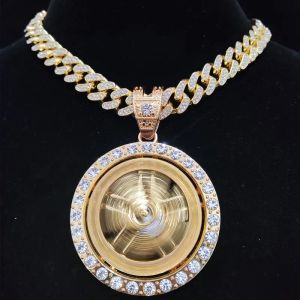 Kolyeler Erkek Hip Hop buzlu Out Bling Dönebilir Akçaağaç Yaprak Kolye Kolye 13mm Kristal Küba Zinciri Hiphop Kolyeler Moda Cazibesi Takı