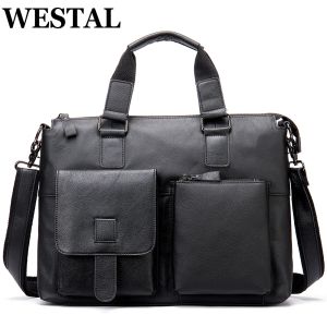 Backpack Westal Men's Briefcase Genuine Leather Man Bag Satchel Messenger Bags Men Leather Laptop Bag for Document Totes Computer Bags