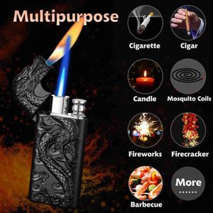 Lighters Cool Dragon Design Magic Dual Flame Torch Lost z regulacją narzędzi płomienia wiatroodporne zapalnice płomieniowe (bez butanu) YQ240222