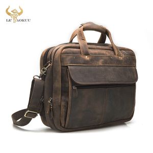 Rucksack Männer Crazy Horse Leder Antik Vintage Design Business Aktentasche Laptop Tasche Mode Attache Messenger Bag Tote Portfolio 7146d