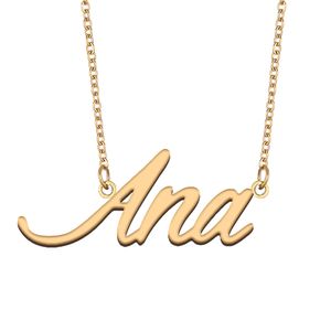 Ana Name Necklace Gold Pendant for Women Girls Birthday Gift Custom Nameplate Kids Best Friends Jewelry 18k Gold Plated Stainless Steel