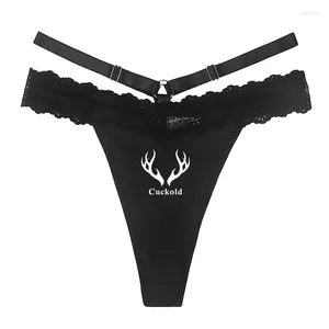 Mutandine da donna Ragazze Intimo divertente Moda Donna Traceless GString Sexy Perizoma in pizzo Cornuto Antlers Nero