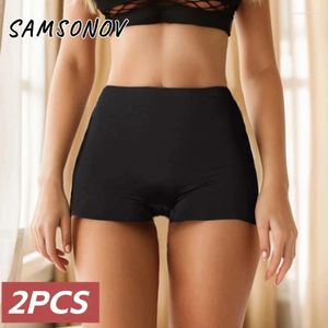 Women's Panties 2PCS/Set High-Waist Boxer Ice Silk Female Underwear Sexy Seamless Boxers Ladies Elasticity Briefs Soft Lingerie