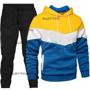 Set sportivo da uomo primaverile e autunnale 2023 Nuovo maglione con cappuccio pullover a blocchi di colore Pantaloni a due pezzisizem3xl Rskvk