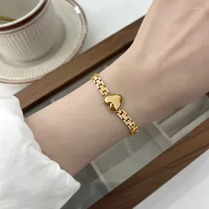 Link Bracelets 316L Stainless Steel Fashion Jewelry Hip Hop Punk Couple Watch Band Love Heart Shape Charm Thick Chain For Women Man