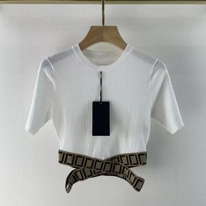 Designer 24new feminino f carta de manga curta camiseta primavera e verão respirável em torno do pescoço moda fina camiseta