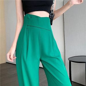 Capris Hohe Taille Anzug Breite Bein Hosen Frau Gerade Casual Mode Hosen Faul stil Feste Wilde Elegante Chic Lose Weibliche hosen