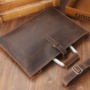 Backpack Zipper Briefcase Men Genuine Leather Bag Messenger Office Bags for Men Crazy Horse Leather Laptop Bag 13 Inch Maletines Hombre