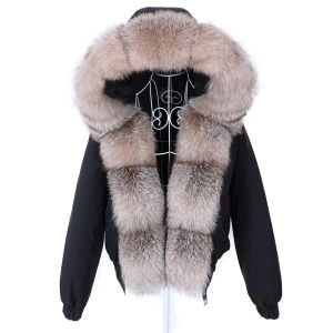 Fur 2023 Krótki płaszcz damski futra futra naturalny Big Raccoon Fur Clar Winter Parma Bomber Jacket Waterproof Trend