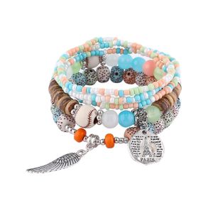 Charm Bracelets Wing Love Charms Bracelets Fashion Paris Tower Tennis Bodhi Rice Glass Beads Beaded Bangles Women Gifts Bohemian Colo Dht1U