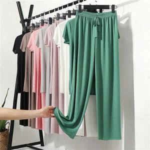 Female Home Clothes 2 Pieces Set Lady Suit Summer Women Lounge Wear Autumn Loose Homewear for Pajamas Pants 240219