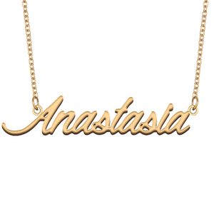 Anastasia Name Necklace Customize Personalized Pendant for Men Boys Birthday Gift Best Friends Jewelry 18k Gold Plated Stainless Steel