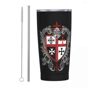 Bicchieri Scudo Templare Croce Guerriero Medievale Spada Cavalieri Bicchiere isolato con armatura Casco Emblema Tazza termica sottovuoto Tazza termica