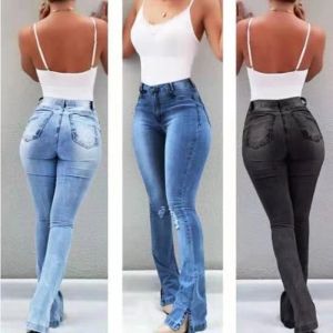 Jeans 2021 Ny 6 Style Women's High midja Flare Jeans Fashion Casual Lifting Butt Stretching Denim Wide Leg Pants S2XL Drop Shipping