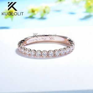 Anéis kuolit 0,65ctw anel de moissanita para mulheres sólidas 18k 14k 10k Rose Gold 3/4 Eternity Band for Engagement Wedding Cherning Gifts